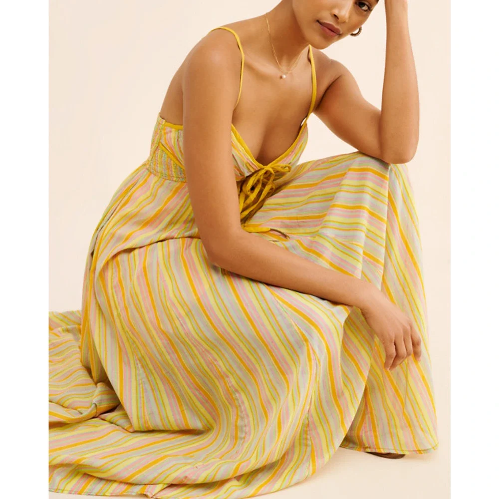 FREE PEOPLE STRIPED DREAM WEAVER BOHO MAXI DRESS SZ M